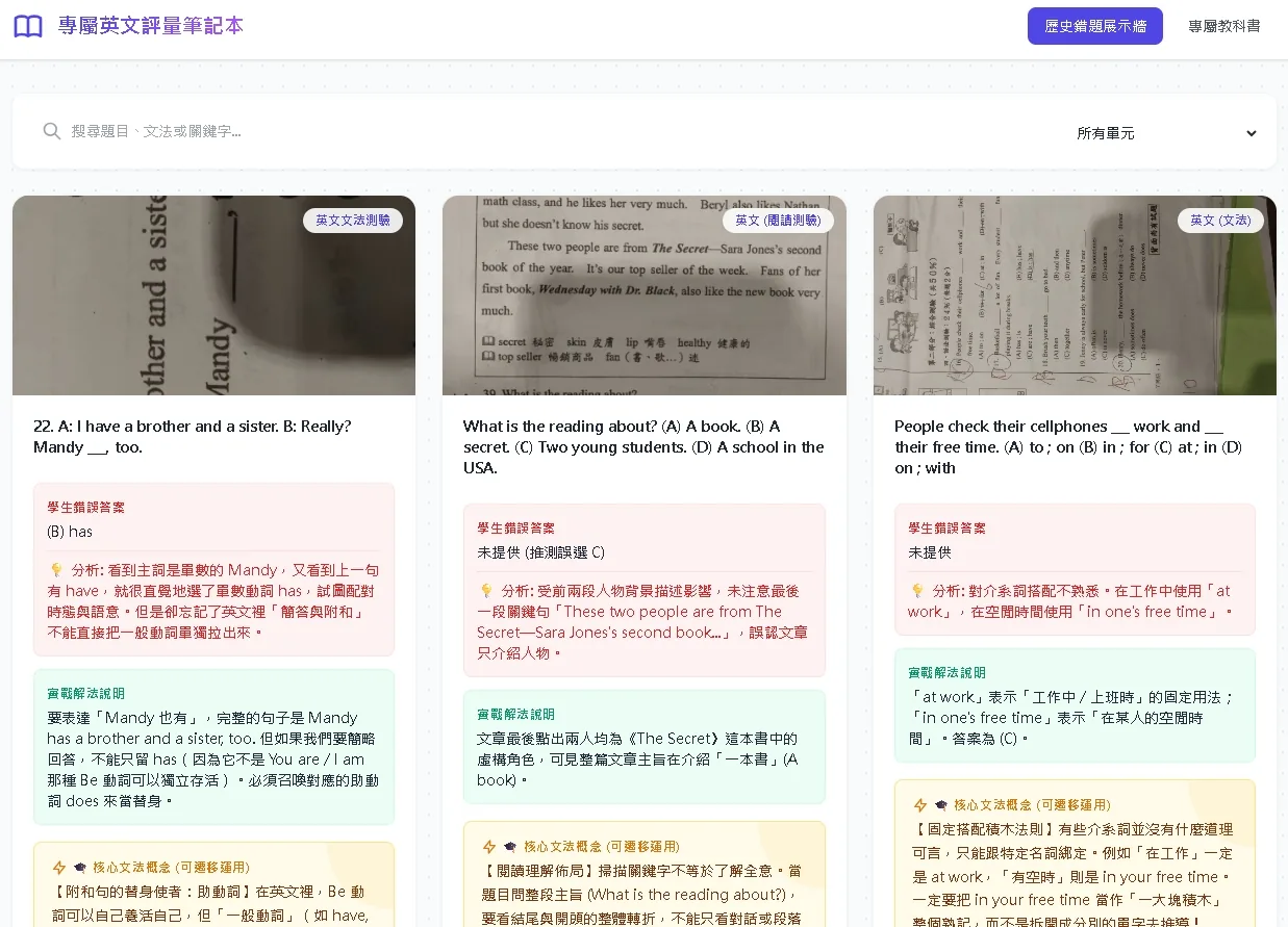 專屬英文筆記本總覽頁面